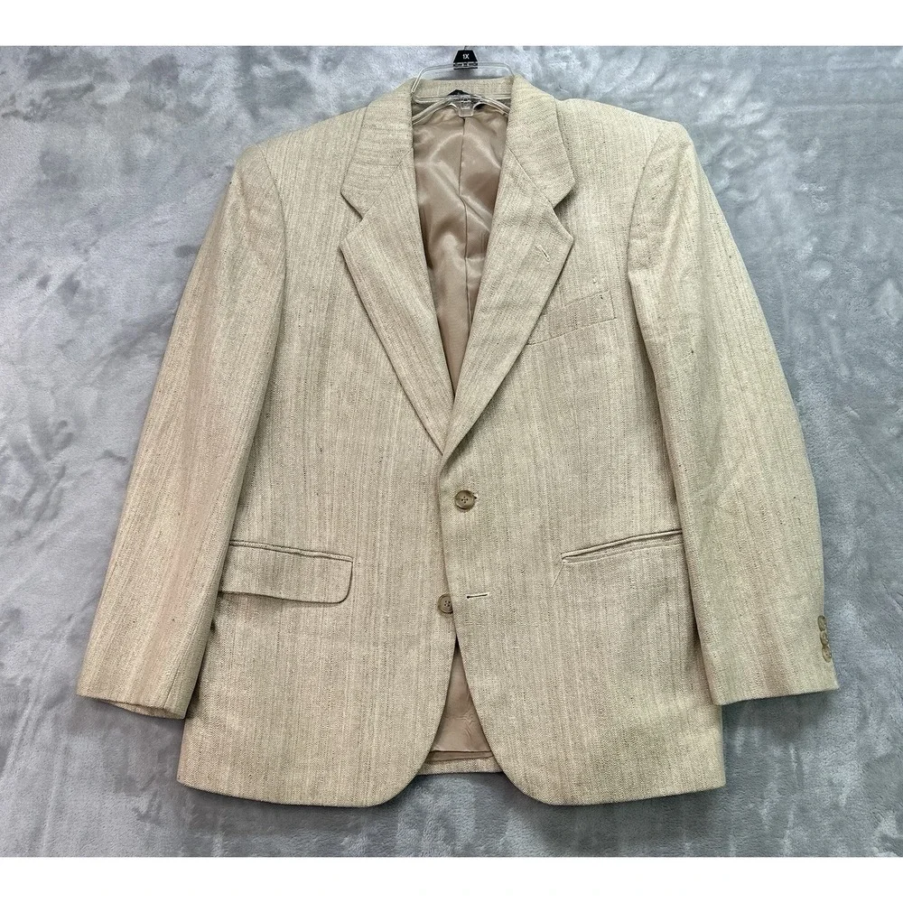 Austin Manor Blazer Men Size 40s Beige Tan Silk Tweed Sports Coat Wedding Office